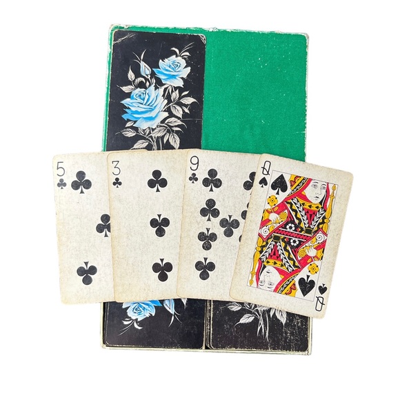 Vintage Blue & Yellow Rose Double Deck Playing Cards - Picture 7 of 8